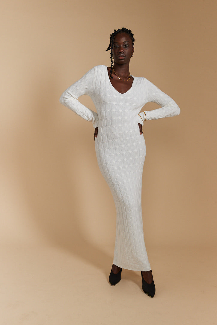 L'AUBE BLANC Tweed knit Wrap dress Laubeblanc cable knit Dress